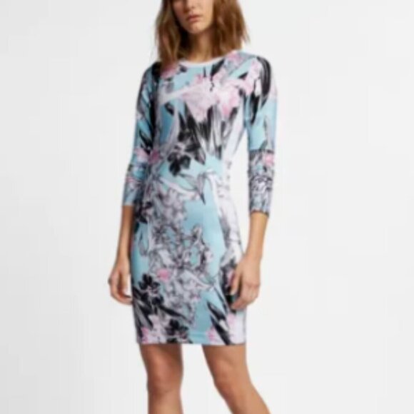 Nike Hyper Femme Long Sleeve Floral Printed Dress in Topaz Mist - Picture 1 of 11